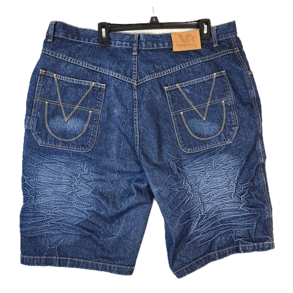 Vibes Gold Label GL Men's Denim Shorts 42 Hip-Hop Skater Y2K Baggy Cotton Jorts